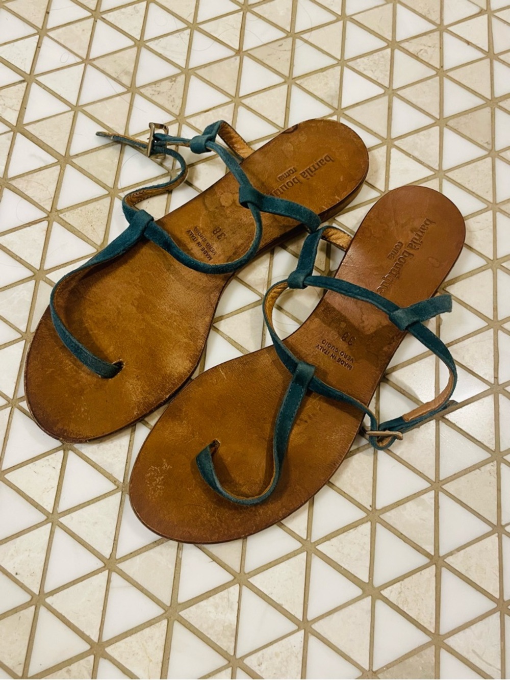 Barilla Boutique Suede Leather Sandals Women’s Size 38 Teal Made in Italy